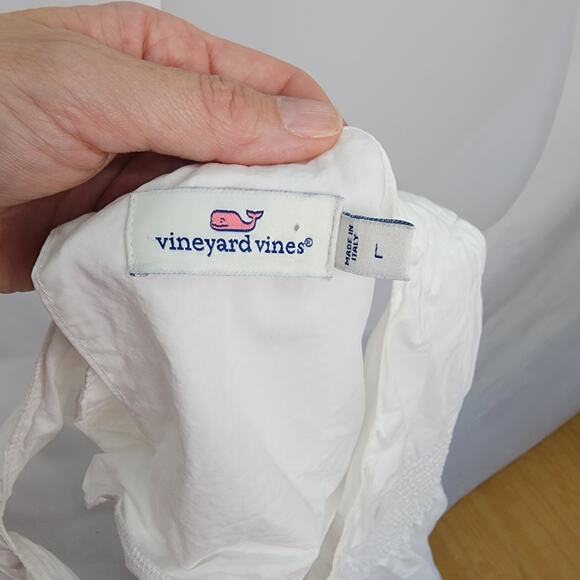 Vineyard Vines Women's White Sleeveless Smocked Top size Large Hi- Low Hem - Picture 3 of 15